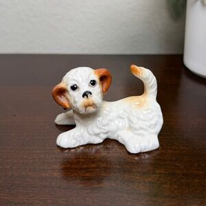 Vintage Bone China‎ Dog Figurine Miniature White Brown Terrier Puppy Taiwan